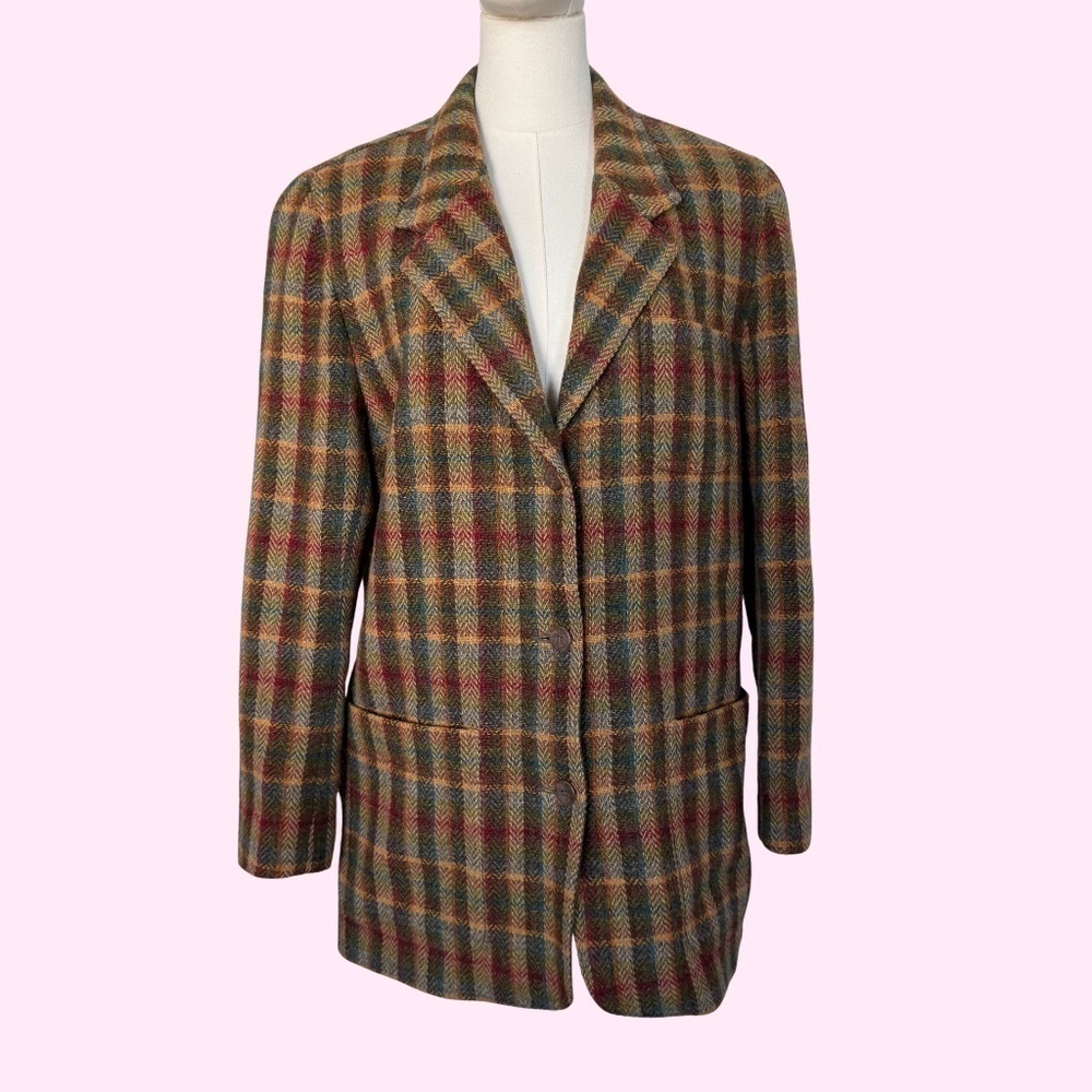 Vintage Liz Sport Plaid Women's 100% Wool Blazer Jacket size 10